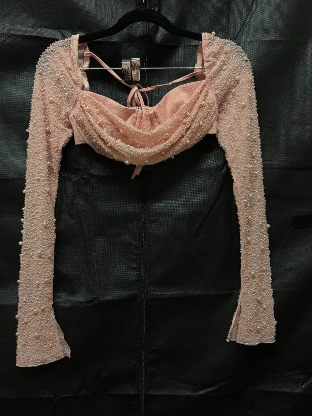 Oh Polly: Embellished Cowl Neck Crop Top in Rose - Size US 0